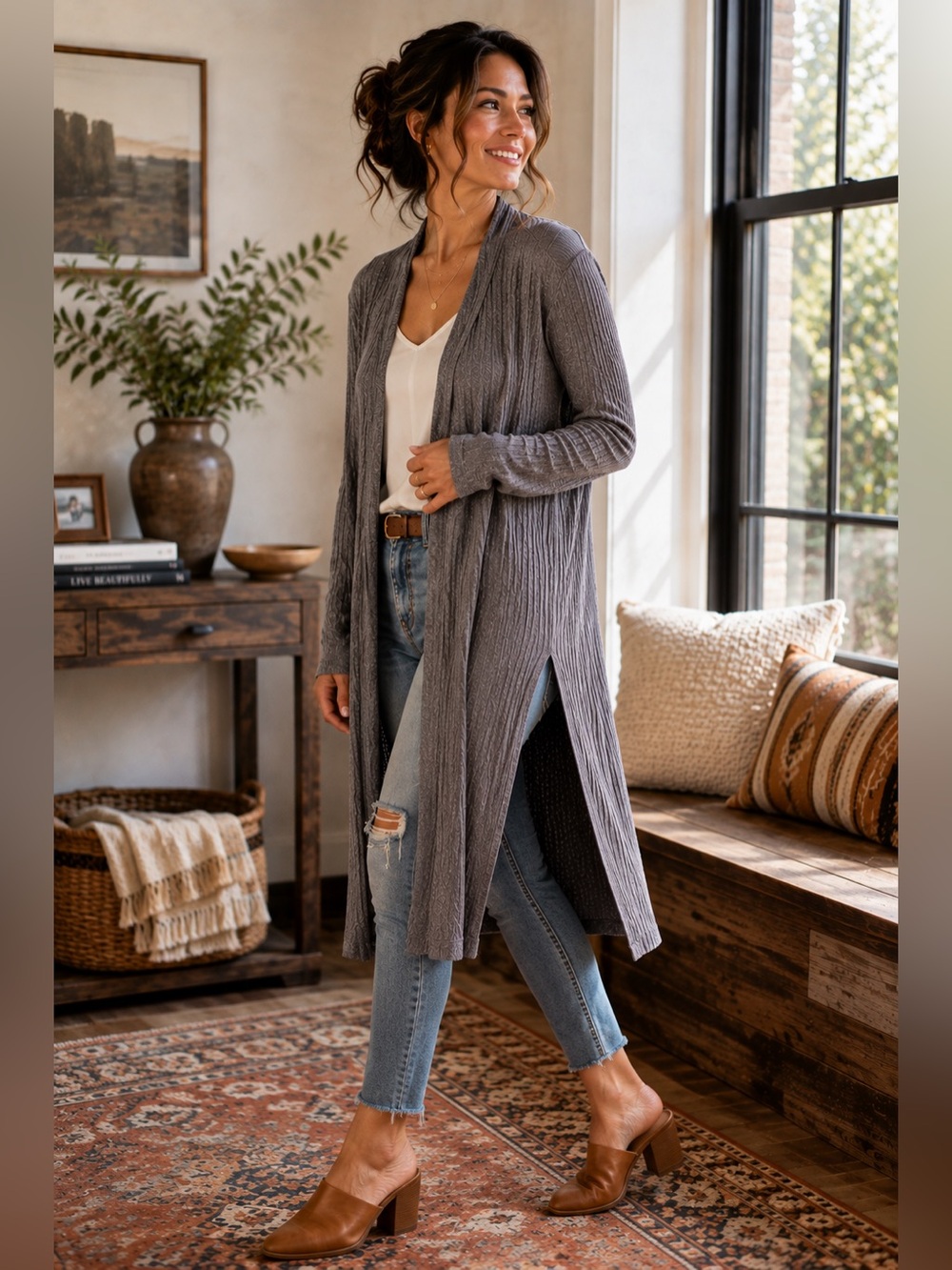 INC International Concepts Charcoal Ribbed Cardigan